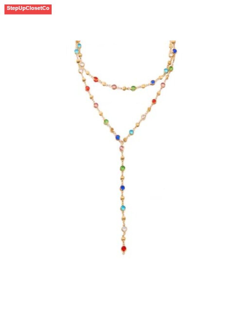 Layered Rainbow Crystal Beaded Gold Body Chain Necklace with Rhinestone Drop